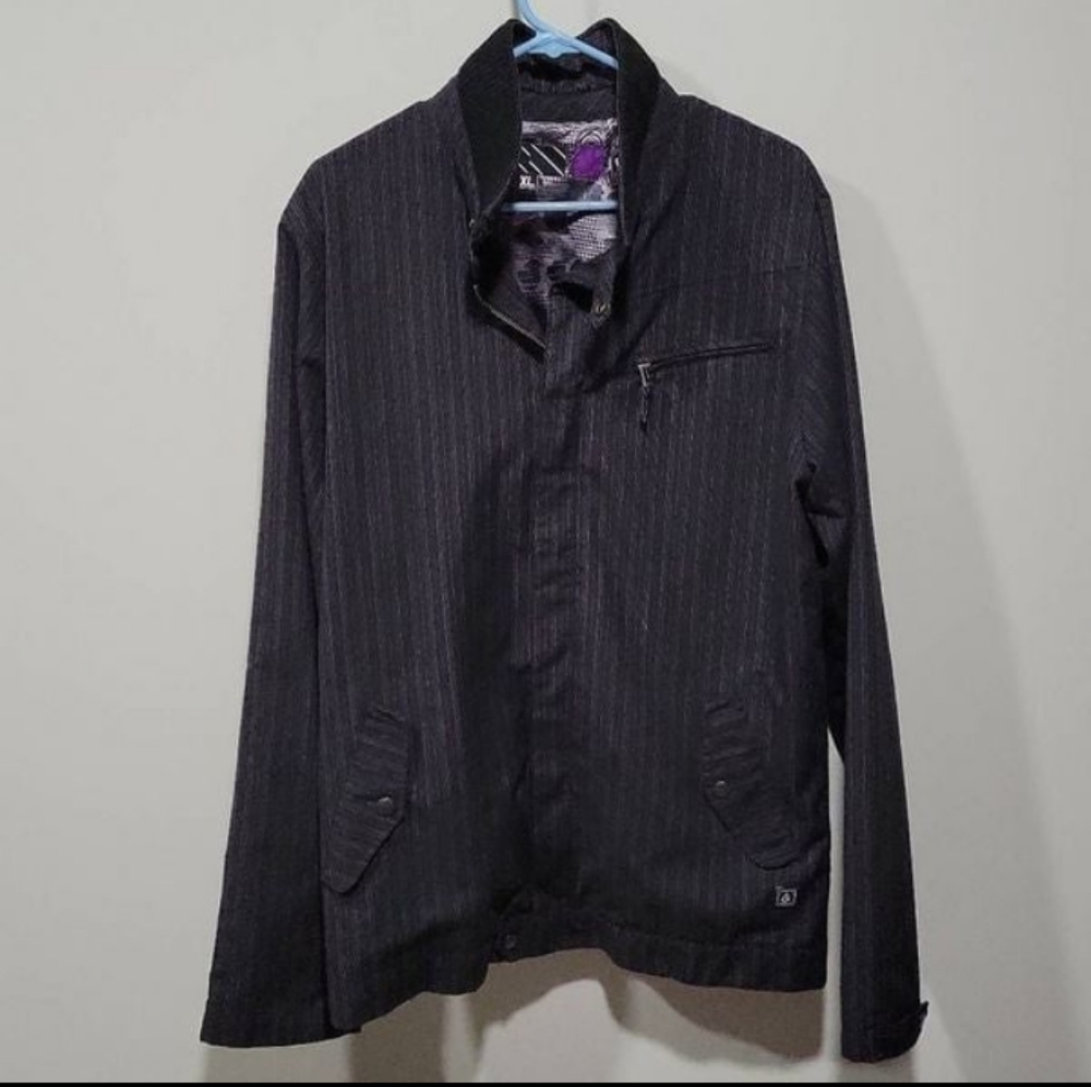 Volcom Men's Size XL Trucker Jacket Black Pinstriped Skater Style